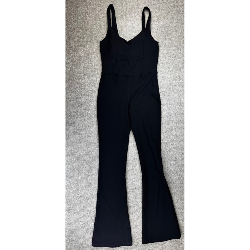 WILO The Label Jumpsuit Womens Size M Black Scoop Neck Flare Rib AF25-2-M New
